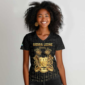 Personalized Sierra Leone Women V-Neck T-Shirt Vai Syllabary Pattern - African Pride