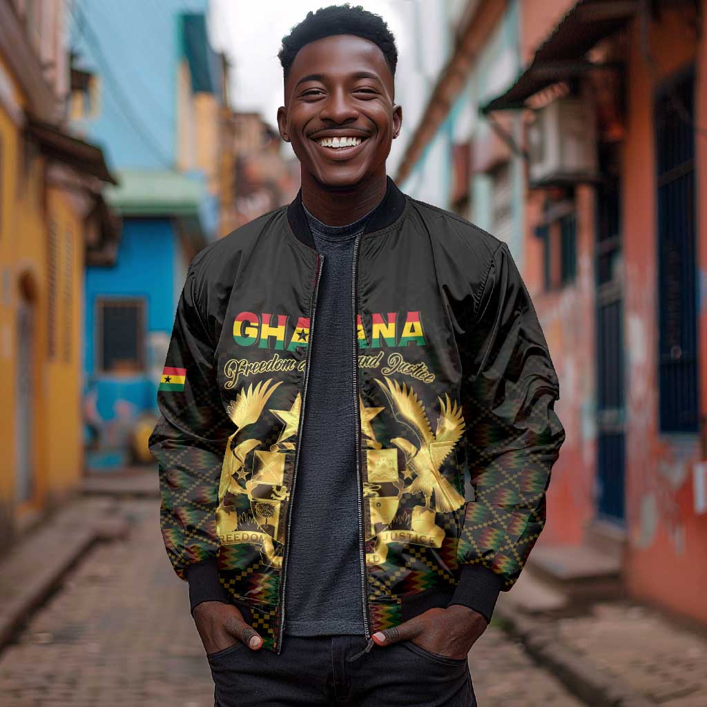 Personalized Ghana Gold Emblem Bomber Jacket The Heart of Gold of Africa - African Pride