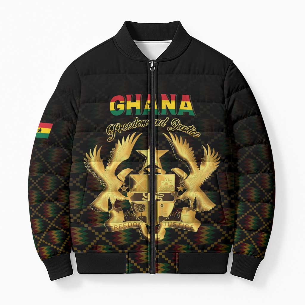 Personalized Ghana Kente Pattern Bomber Puffer Jacket The Heart of Gold of Africa