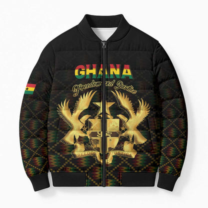 Personalized Ghana Kente Pattern Bomber Puffer Jacket The Heart of Gold of Africa