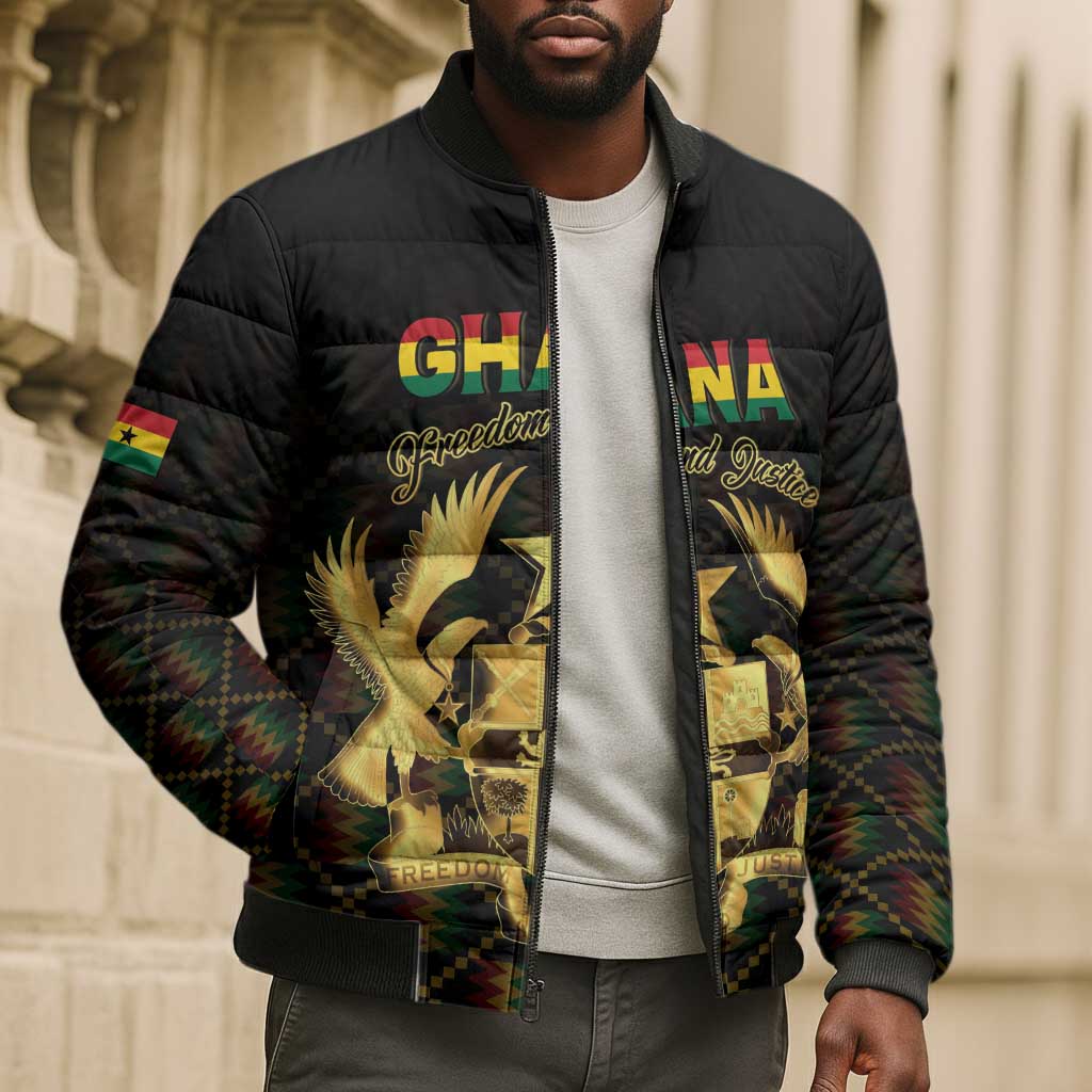 Personalized Ghana Kente Pattern Bomber Puffer Jacket The Heart of Gold of Africa