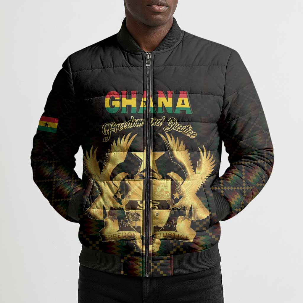 Personalized Ghana Kente Pattern Bomber Puffer Jacket The Heart of Gold of Africa