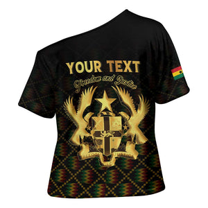 Personalized Ghana Kente Pattern Cross Shoulder Shirt The Heart of Gold of Africa