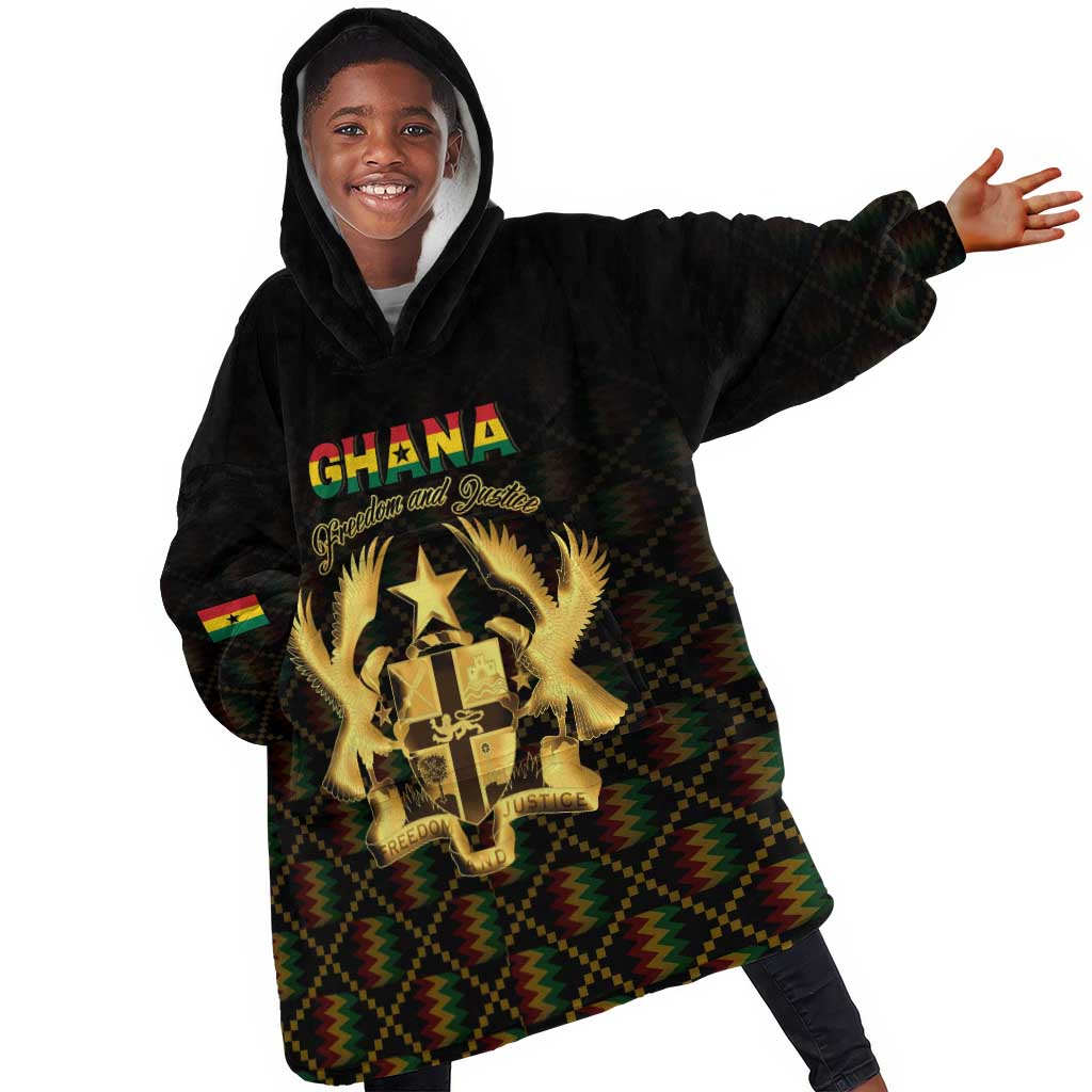 Personalized Ghana Gold Emblem Kid Wearable Blanket Hoodie The Heart of Gold of Africa - African Pride