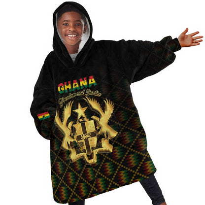 Personalized Ghana Gold Emblem Kid Wearable Blanket Hoodie The Heart of Gold of Africa - African Pride