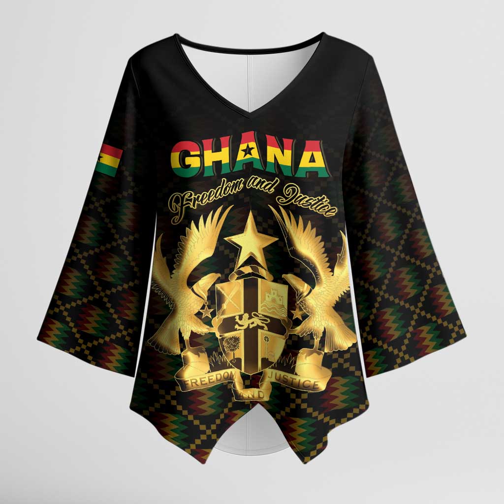 Personalized Ghana Kente Pattern Kimono Sleeve Blouse The Heart of Gold of Africa