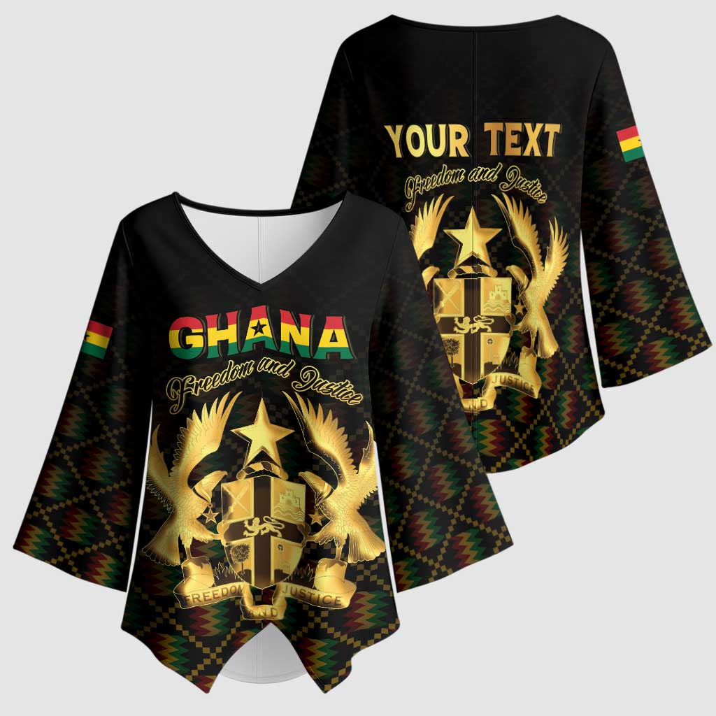 Personalized Ghana Kente Pattern Kimono Sleeve Blouse The Heart of Gold of Africa