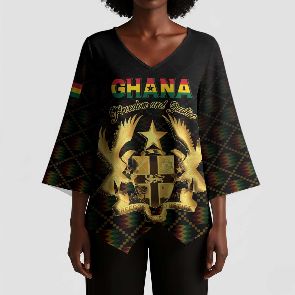 Personalized Ghana Kente Pattern Kimono Sleeve Blouse The Heart of Gold of Africa