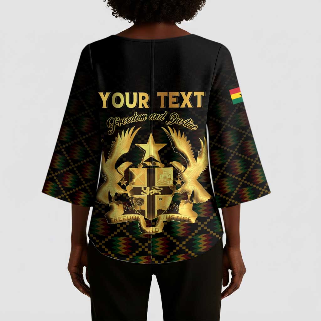 Personalized Ghana Kente Pattern Kimono Sleeve Blouse The Heart of Gold of Africa
