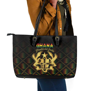 Ghana Gold Emblem Leather Tote Bag The Heart of Gold of Africa - African Pride