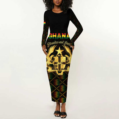 Personalized Ghana Gold Emblem Long Sleeve Bodycon Dress The Heart of Gold of Africa - African Pride