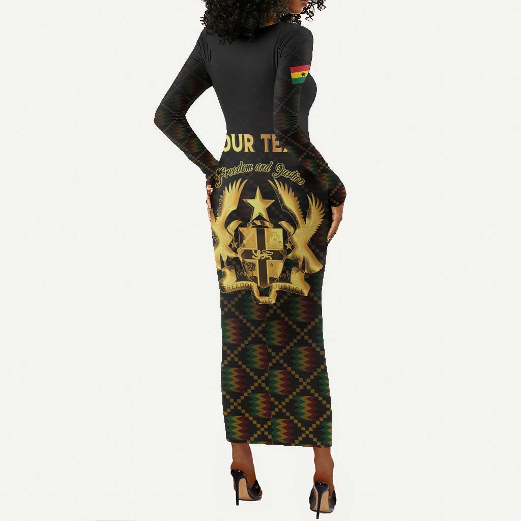 Personalized Ghana Gold Emblem Long Sleeve Bodycon Dress The Heart of Gold of Africa - African Pride