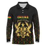 Personalized Ghana Gold Emblem Long Sleeve Polo Shirt The Heart of Gold of Africa - African Pride