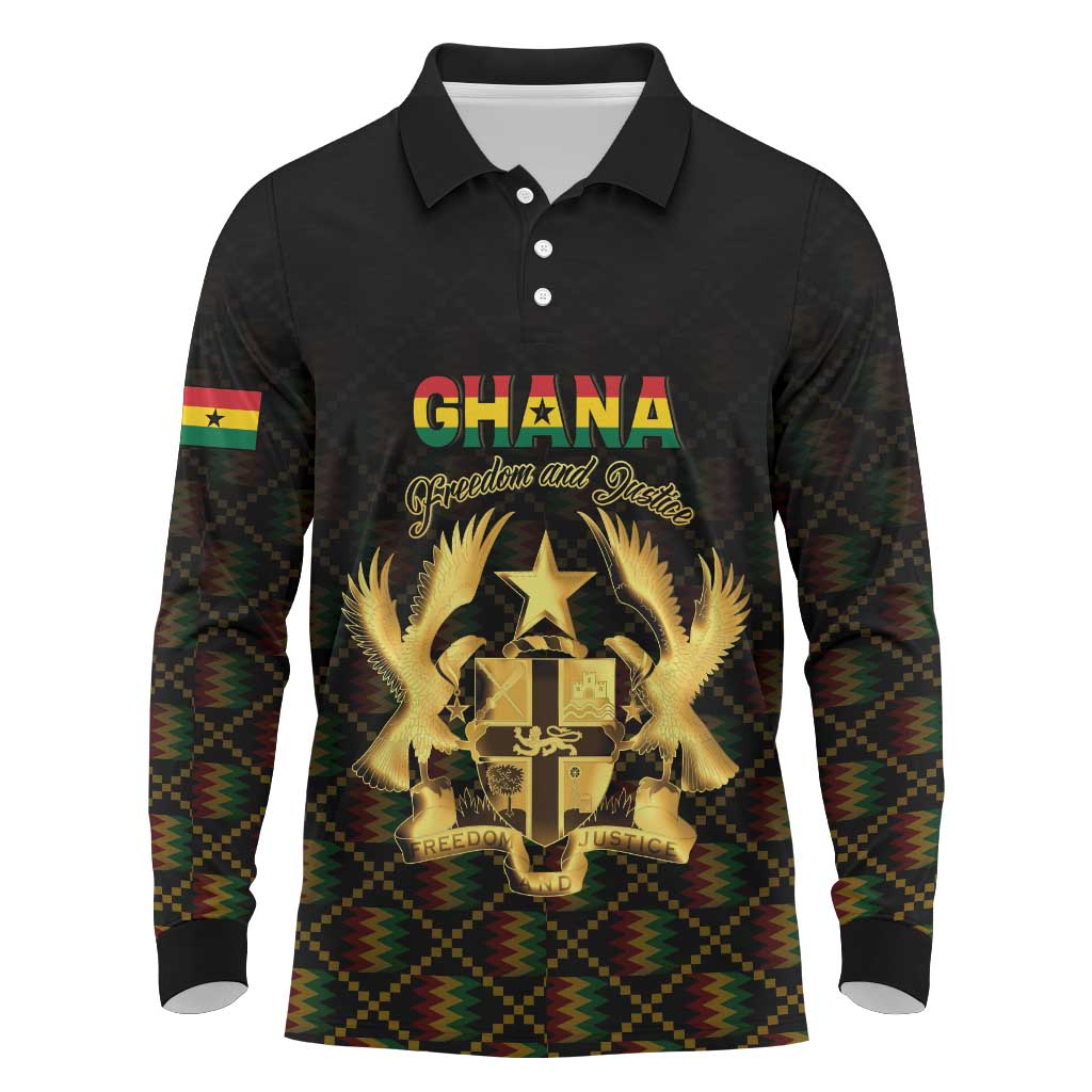 Personalized Ghana Gold Emblem Long Sleeve Polo Shirt The Heart of Gold of Africa - African Pride