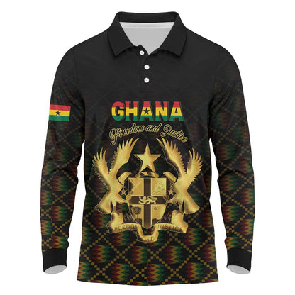 Personalized Ghana Gold Emblem Long Sleeve Polo Shirt The Heart of Gold of Africa - African Pride