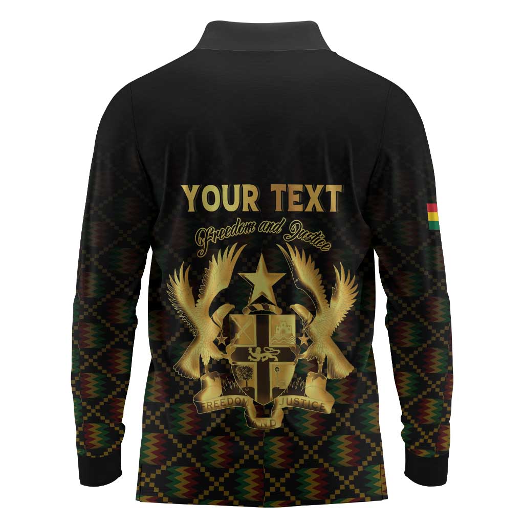 Personalized Ghana Gold Emblem Long Sleeve Polo Shirt The Heart of Gold of Africa - African Pride