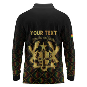 Personalized Ghana Gold Emblem Long Sleeve Polo Shirt The Heart of Gold of Africa - African Pride