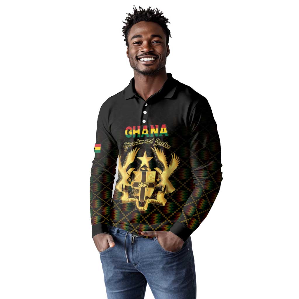 Personalized Ghana Gold Emblem Long Sleeve Polo Shirt The Heart of Gold of Africa - African Pride