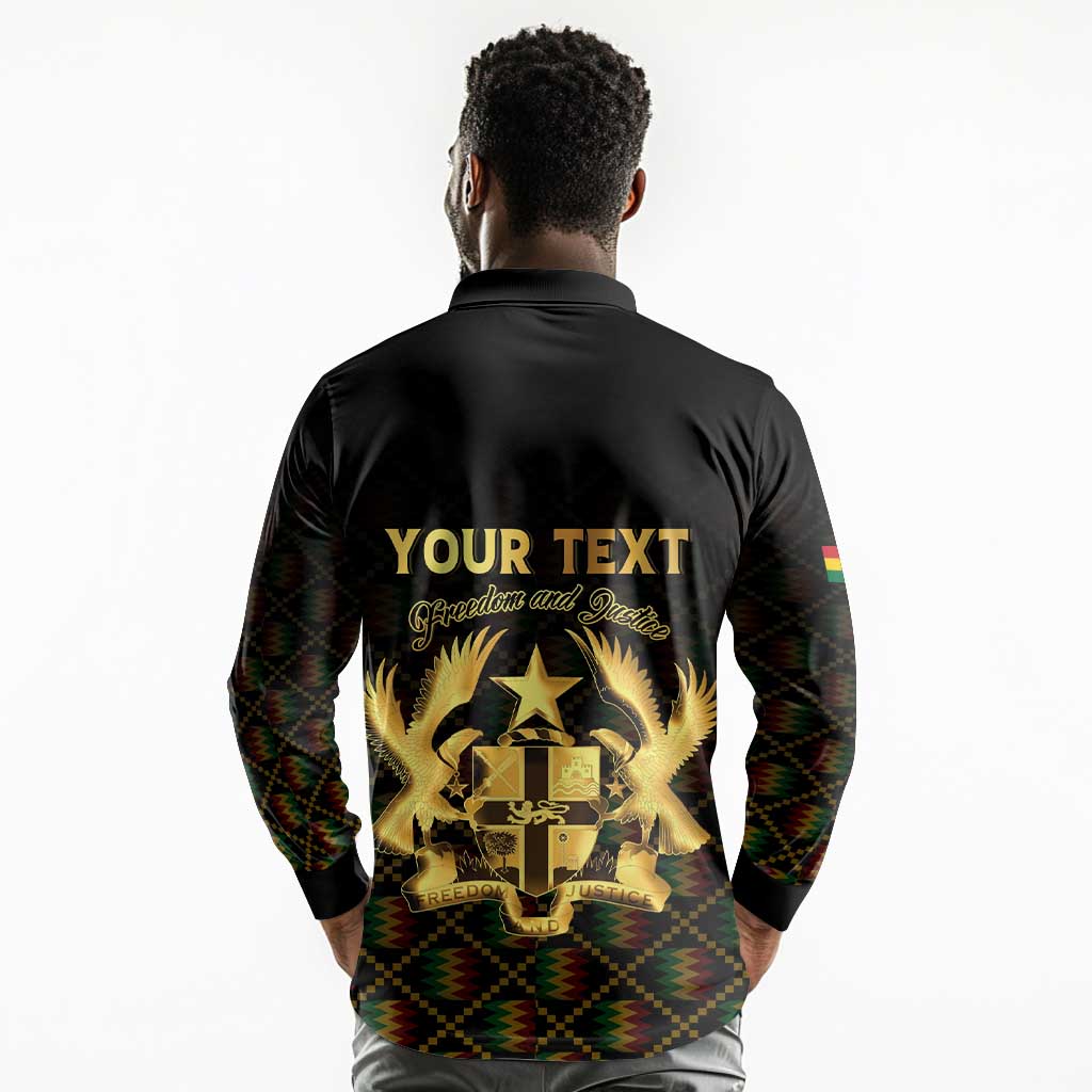 Personalized Ghana Gold Emblem Long Sleeve Polo Shirt The Heart of Gold of Africa - African Pride