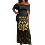 Personalized Ghana Gold Emblem Off Shoulder Maxi Dress The Heart of Gold of Africa - African Pride