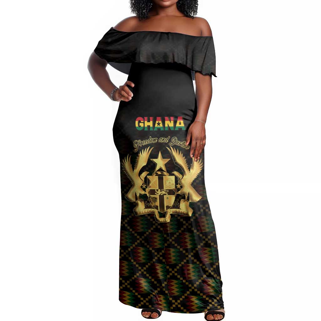Personalized Ghana Gold Emblem Off Shoulder Maxi Dress The Heart of Gold of Africa - African Pride