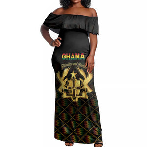 Personalized Ghana Gold Emblem Off Shoulder Maxi Dress The Heart of Gold of Africa - African Pride