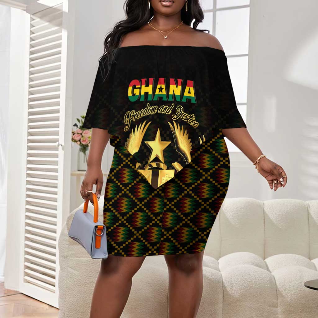 Personalized Ghana Gold Emblem Off Shoulder Short Dress The Heart of Gold of Africa - African Pride