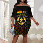 Personalized Ghana Gold Emblem Off Shoulder Short Dress The Heart of Gold of Africa - African Pride