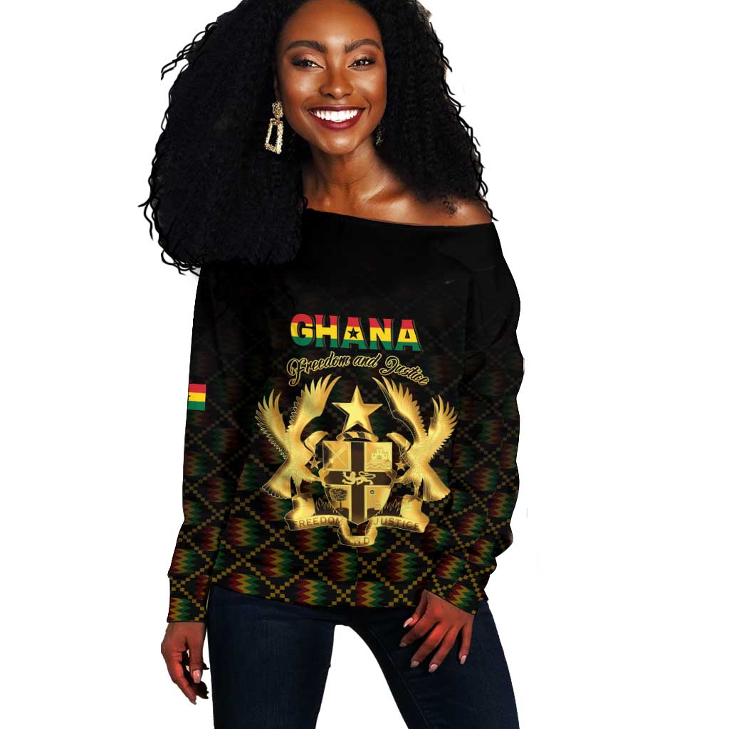 Personalized Ghana Gold Emblem Off Shoulder Sweater The Heart of Gold of Africa - African Pride