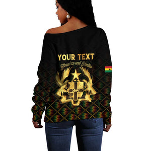 Personalized Ghana Gold Emblem Off Shoulder Sweater The Heart of Gold of Africa - African Pride