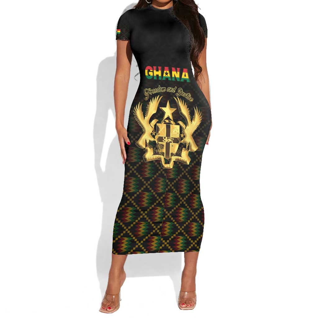 Personalized Ghana Gold Emblem Short Sleeve Bodycon Dress The Heart of Gold of Africa - African Pride
