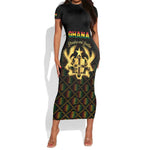 Personalized Ghana Gold Emblem Short Sleeve Bodycon Dress The Heart of Gold of Africa - African Pride