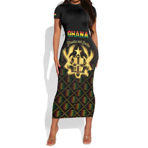 Personalized Ghana Gold Emblem Short Sleeve Bodycon Dress The Heart of Gold of Africa - African Pride