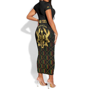 Personalized Ghana Gold Emblem Short Sleeve Bodycon Dress The Heart of Gold of Africa - African Pride