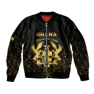 Personalized Ghana Gold Emblem Sleeve Zip Bomber Jacket The Heart of Gold of Africa - African Pride