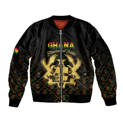 Personalized Ghana Gold Emblem Sleeve Zip Bomber Jacket The Heart of Gold of Africa - African Pride
