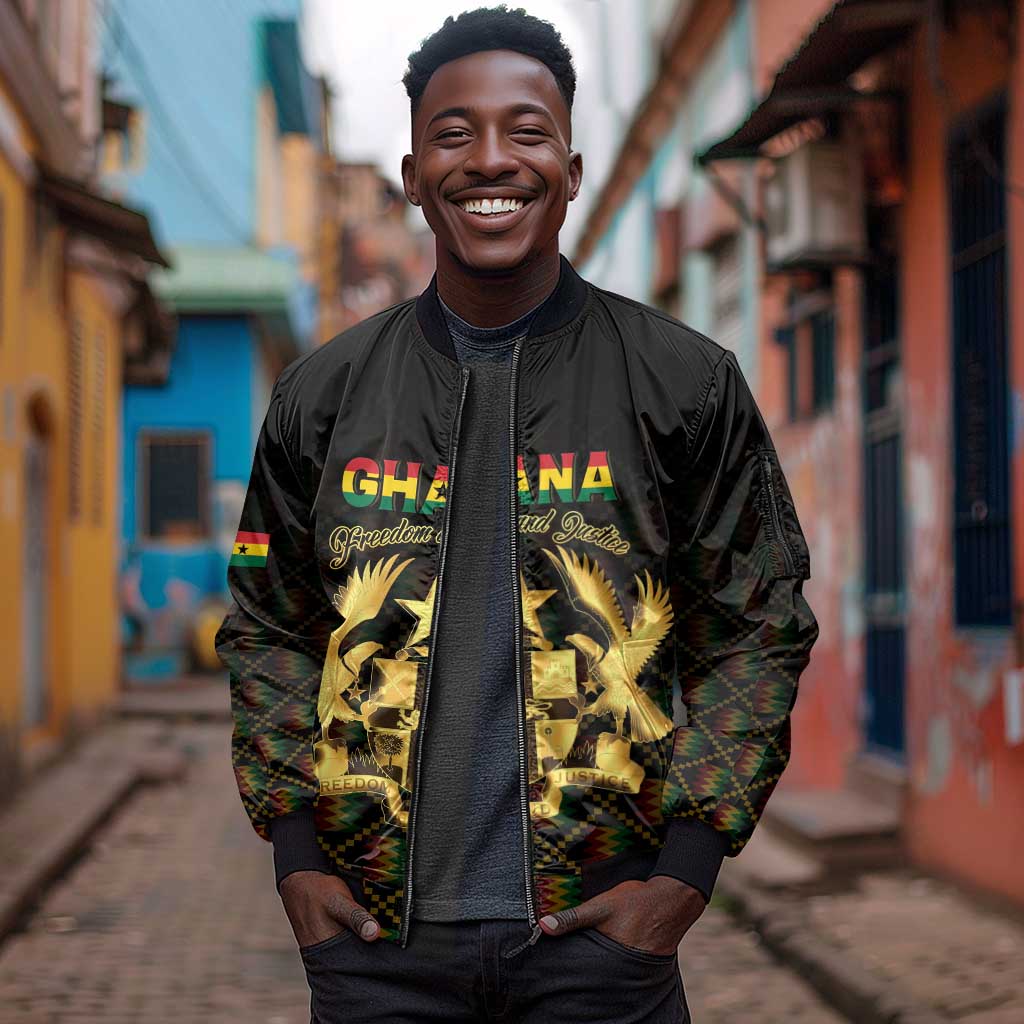 Personalized Ghana Gold Emblem Sleeve Zip Bomber Jacket The Heart of Gold of Africa - African Pride