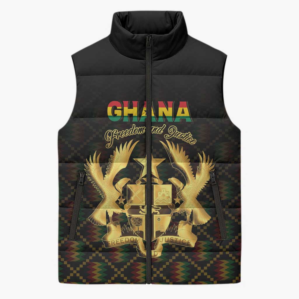 Personalized Ghana Kente Pattern Sleeveless Puffer Jacket The Heart of Gold of Africa