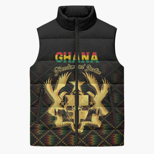 Personalized Ghana Kente Pattern Sleeveless Puffer Jacket The Heart of Gold of Africa