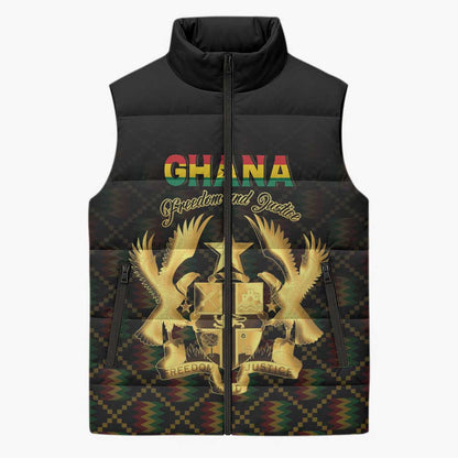 Personalized Ghana Kente Pattern Sleeveless Puffer Jacket The Heart of Gold of Africa