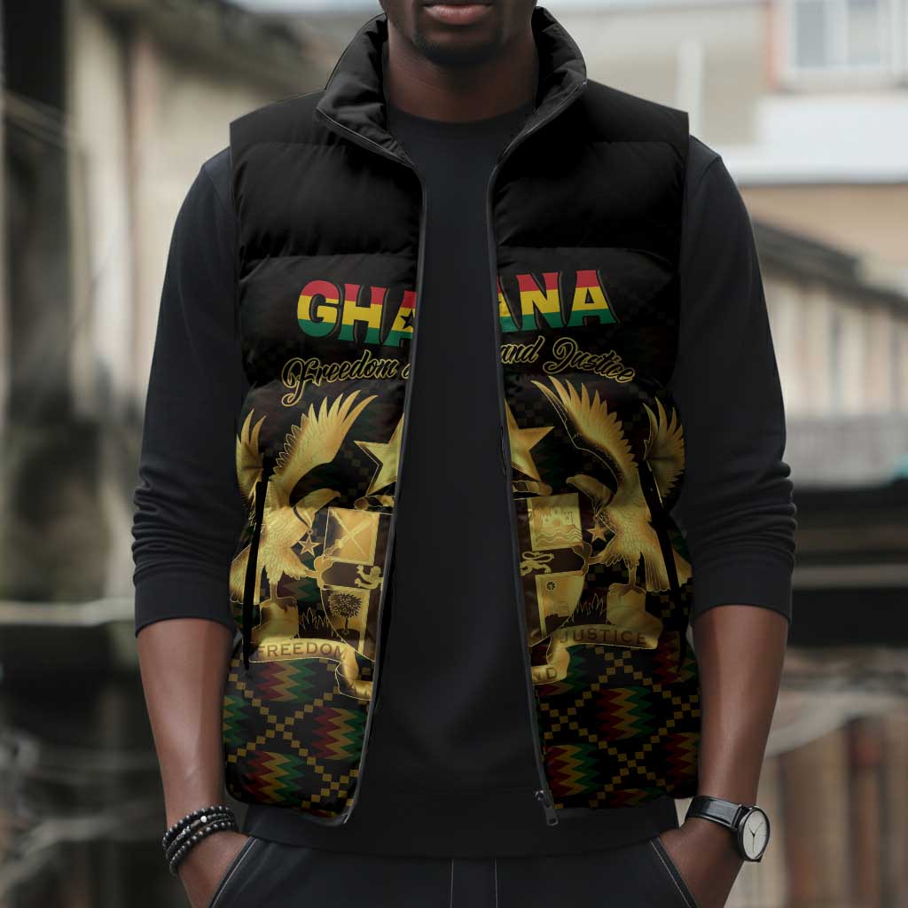 Personalized Ghana Kente Pattern Sleeveless Puffer Jacket The Heart of Gold of Africa