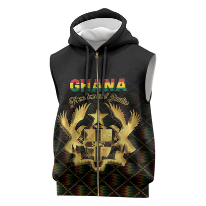 Personalized Ghana Gold Emblem Sleeveless Zip Hoodie The Heart of Gold of Africa - African Pride
