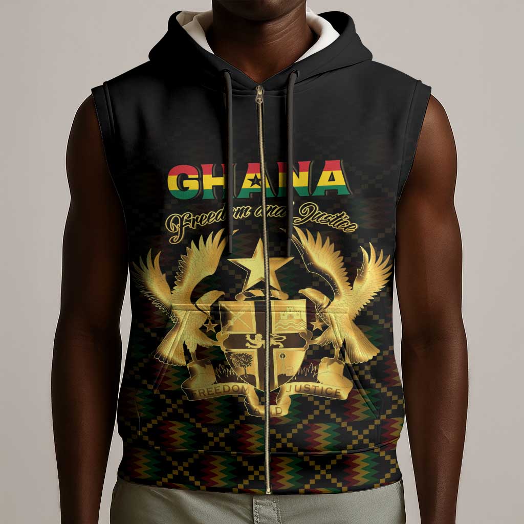 Personalized Ghana Gold Emblem Sleeveless Zip Hoodie The Heart of Gold of Africa - African Pride