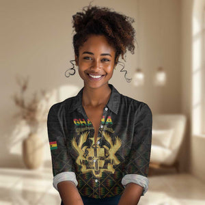 Personalized Ghana Gold Emblem Women Casual Shirt The Heart of Gold of Africa - African Pride