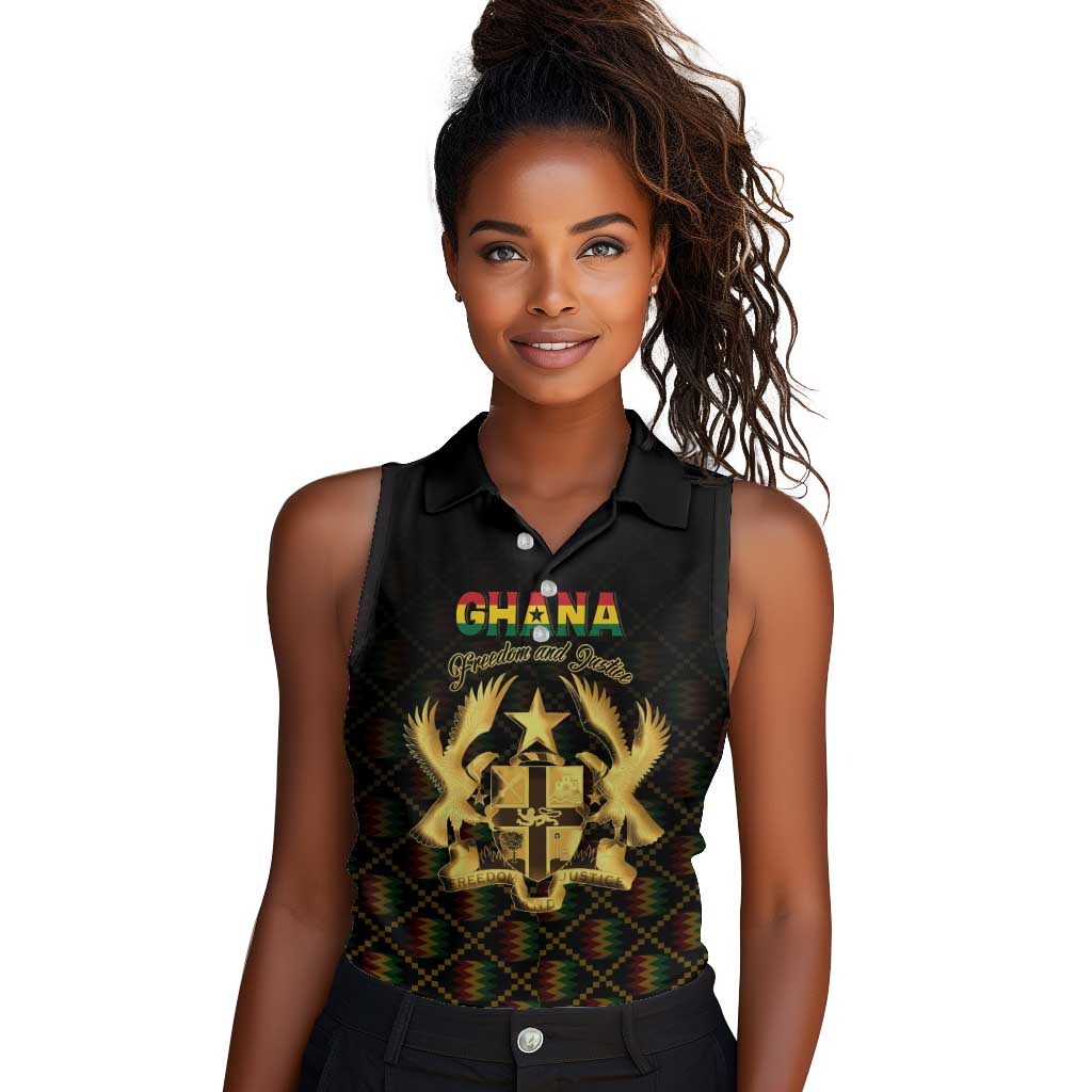 Personalized Ghana Gold Emblem Women Sleeveless Polo Shirt The Heart of Gold of Africa - African Pride