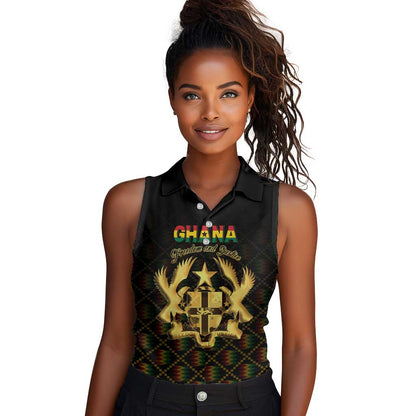 Personalized Ghana Gold Emblem Women Sleeveless Polo Shirt The Heart of Gold of Africa - African Pride