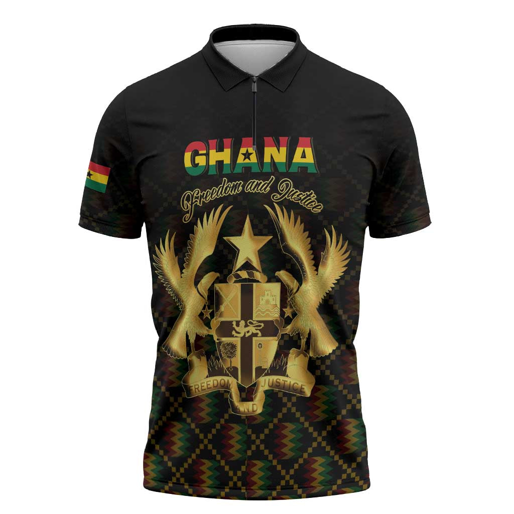 Personalized Ghana Kente Pattern Zipper Polo Shirt The Heart of Gold of Africa