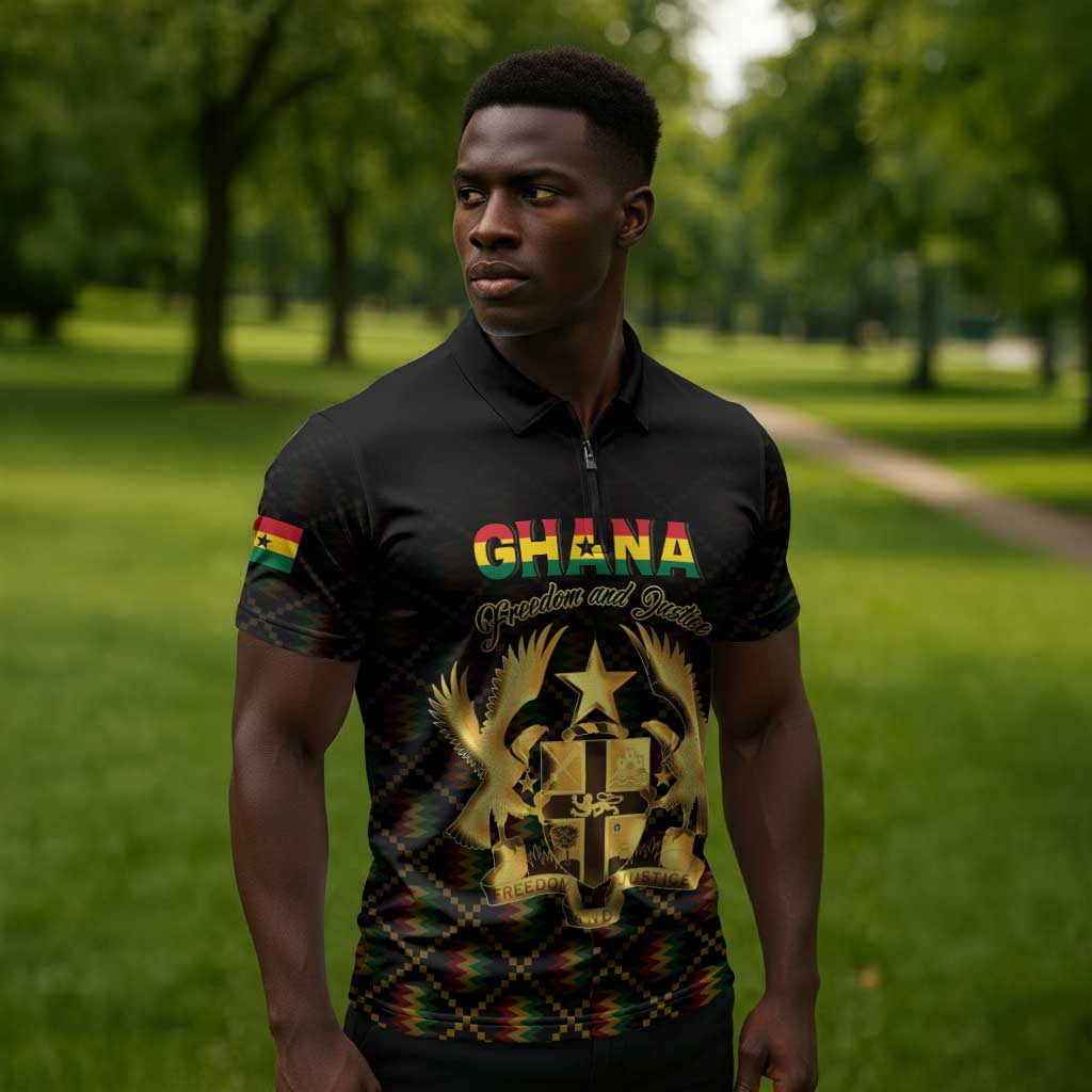 Personalized Ghana Kente Pattern Zipper Polo Shirt The Heart of Gold of Africa