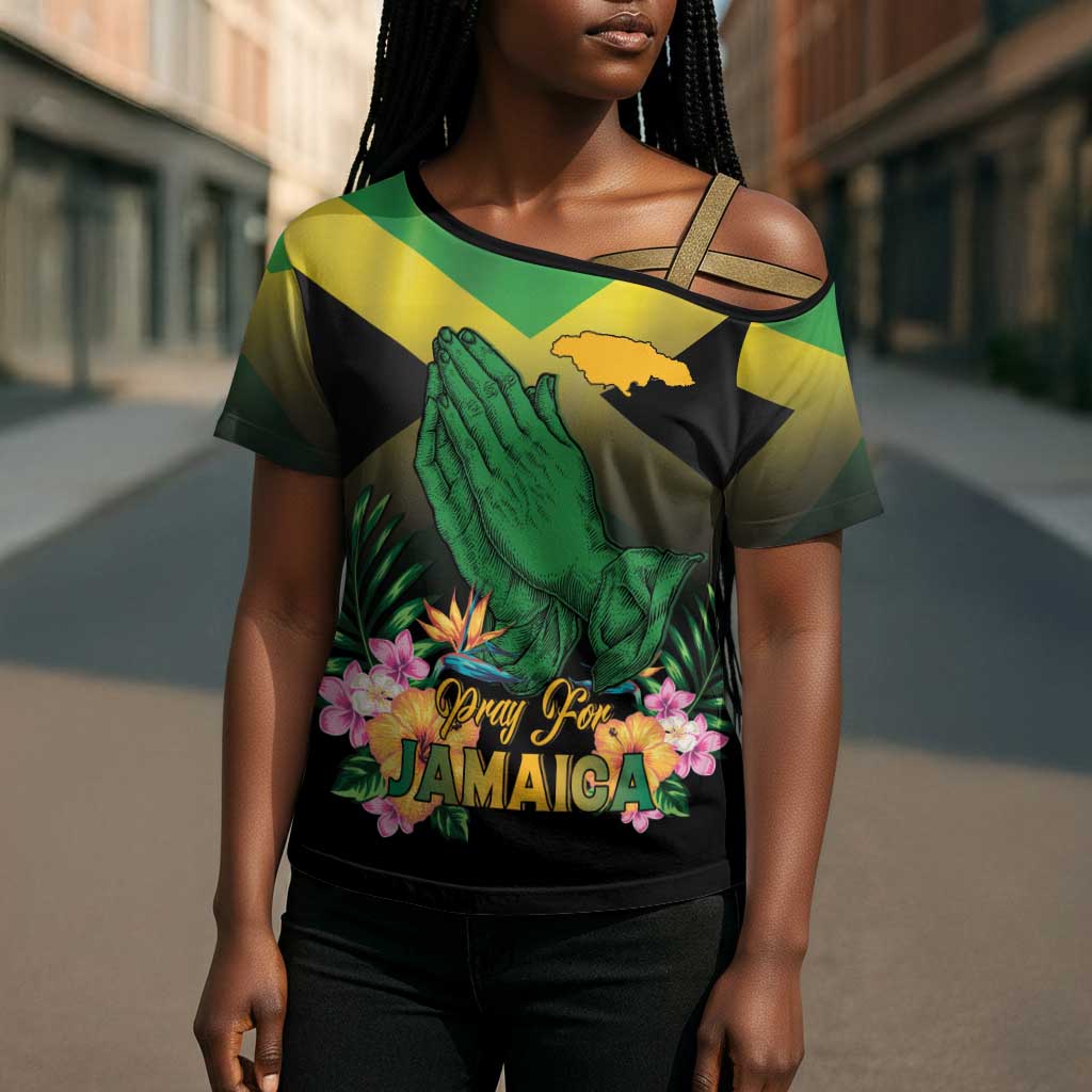Personalized Pray For Jamaica Cross Shoulder Shirt Jamaica Strong