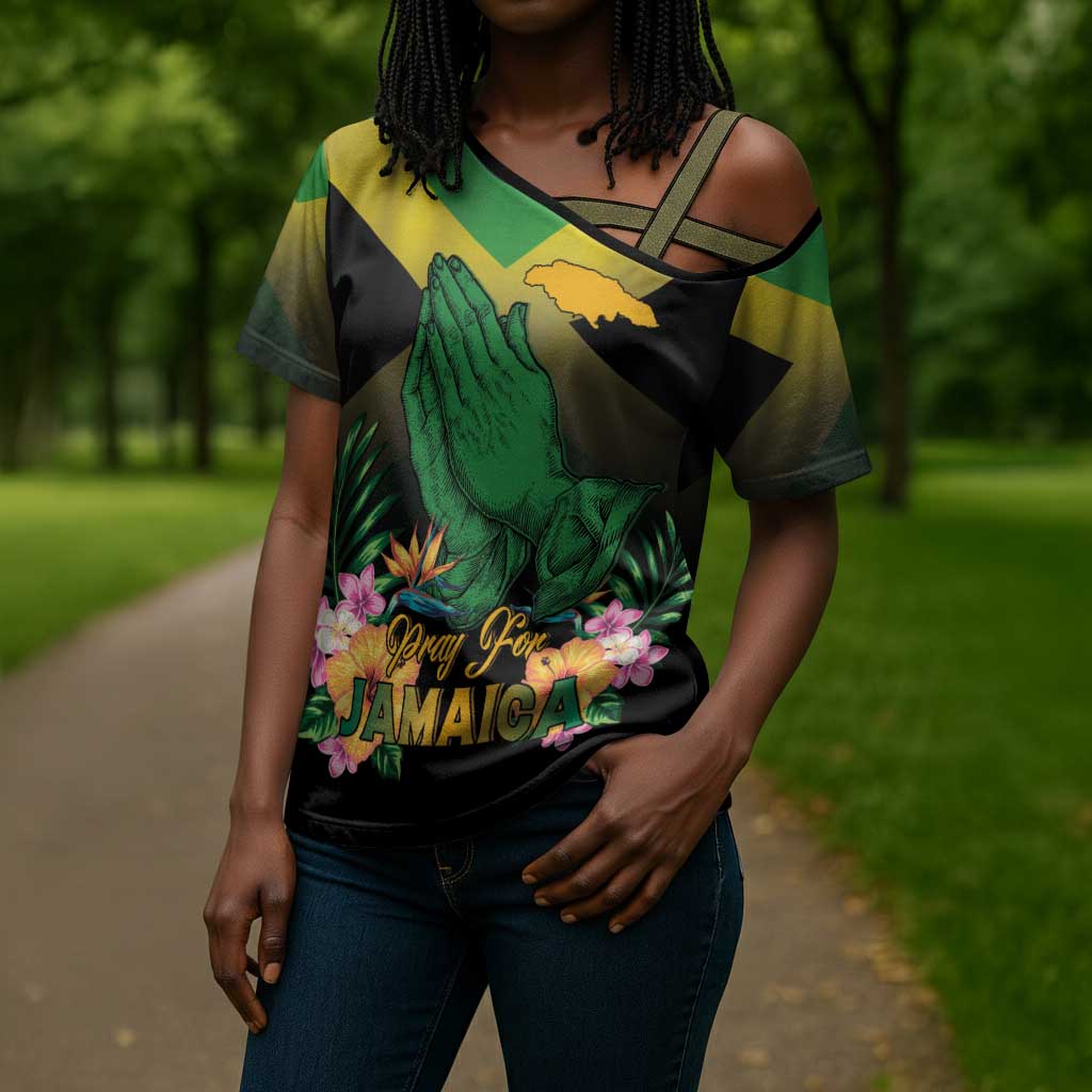 Personalized Pray For Jamaica Cross Shoulder Shirt Jamaica Strong